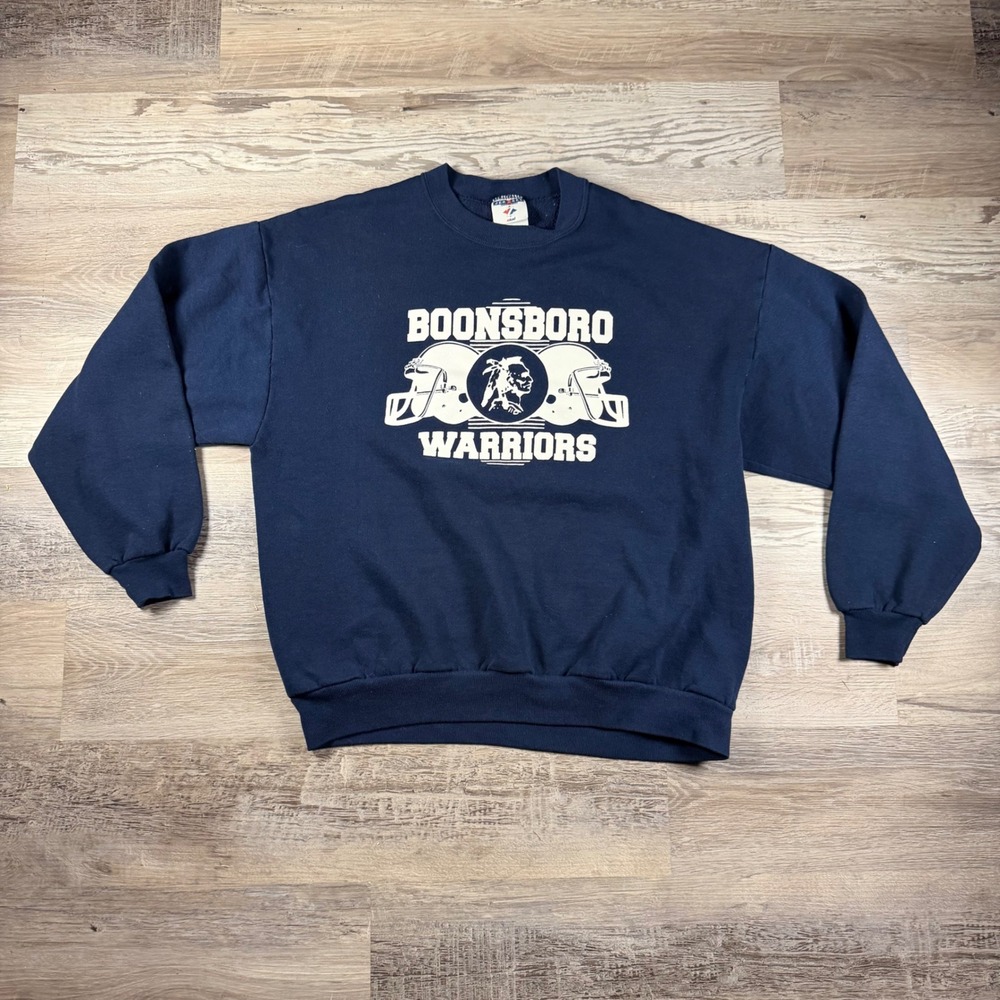 Vintage Jerzees Boonsboro Warriors Sweatshirt XL Navy Blue Football Made in USA